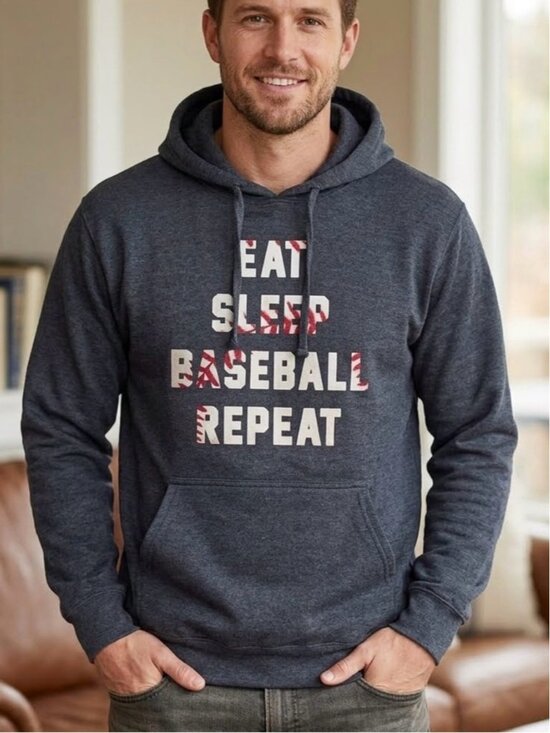Port and Company Other - Port & Co  Charcoal Gray 'Eat Sleep Baseball Repeat' Pullover Hoodie sports 1070